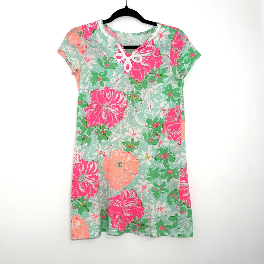Lilly Pulitzer Girls L Floral Cotton Shift Dress Pink Green